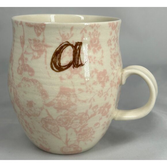 Anthropologie Letter a Initial Monogram Ceramic Mug With Pink Floral Print - Picture 1 of 5